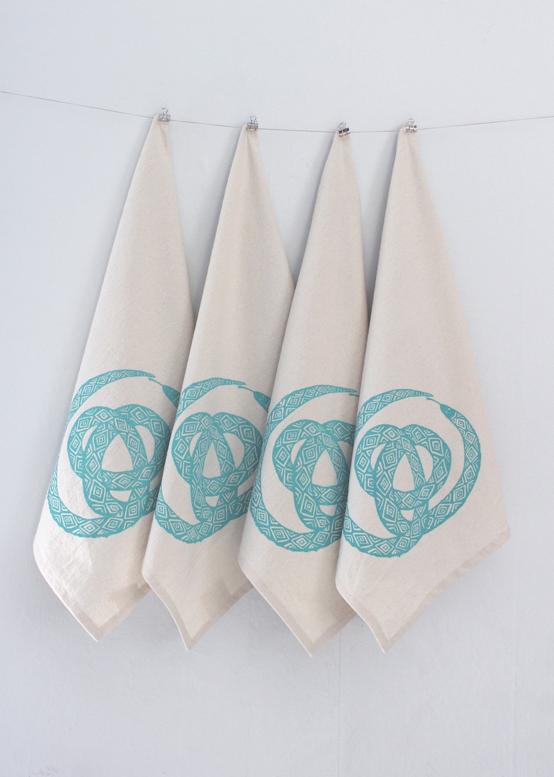 Mixed Set of 4 Organic Cotton Cloth Napkins - Unpaper Towels - Hand Printed - Cusom Color - Custom Print - Animal Prints - Botanical