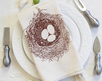 Cloth Napkins - Bird Nest Napkins - Cotton Napkins - Reusable - Table Setting - Unpaper Towels - Woodland Decor - Screen Printed - Natural