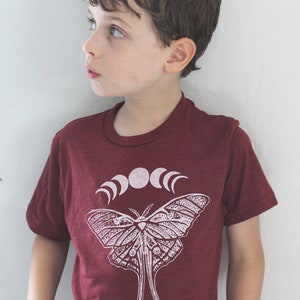 Kids Luna Moth Tee Organic Kids T-shirt Moon Luna Shirt Children's Animal Shirt Tri-Blend Graphic Tees Children's Gift Unisex image 7