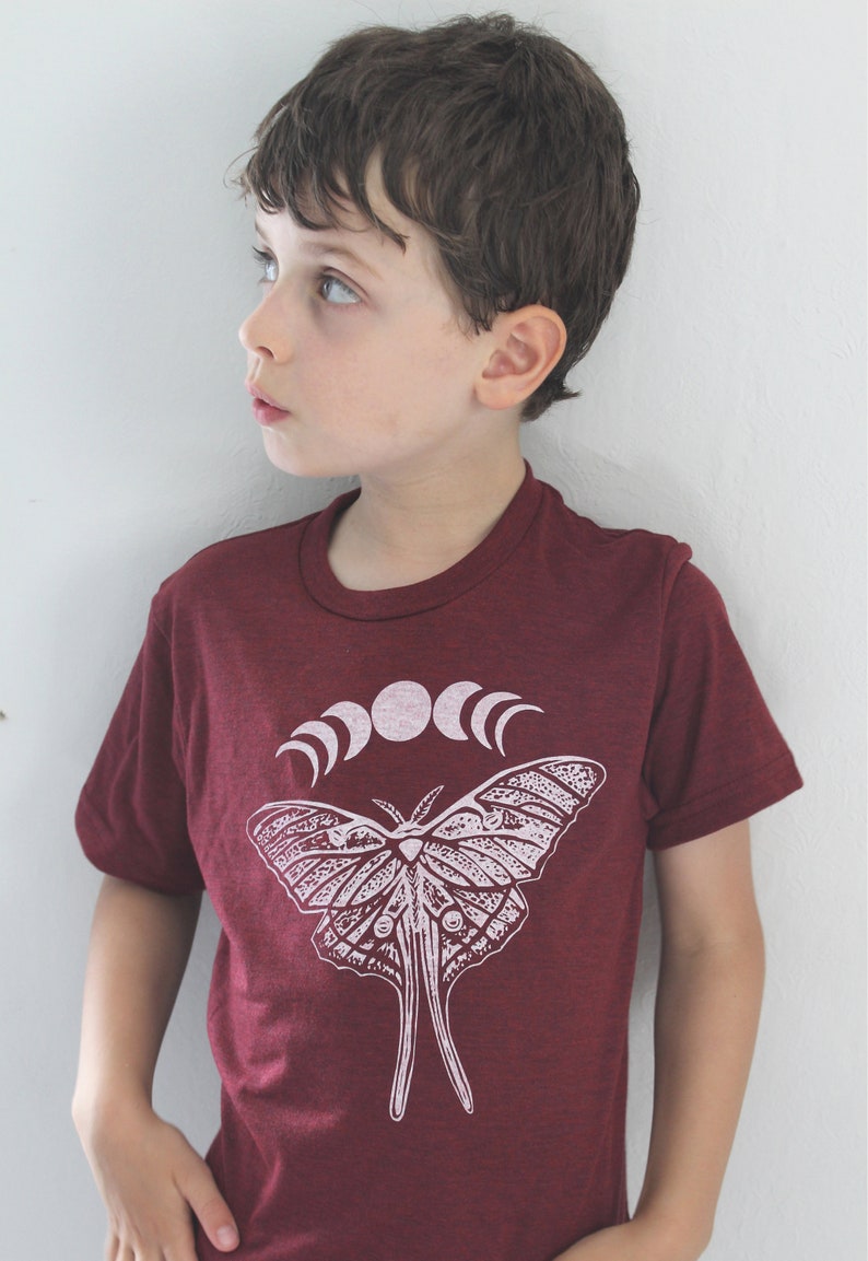 Kids Luna Moth Tee Organic Kids T-shirt Moon Luna Shirt Children's Animal Shirt Tri-Blend Graphic Tees Children's Gift Unisex image 7