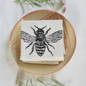 Honeybee Napkins Set of 4 Organic Cotton Cloth Napkins Eco Friendly Tabletop Decor Bee Napkins Farmhouse Decor Pollinators image 2