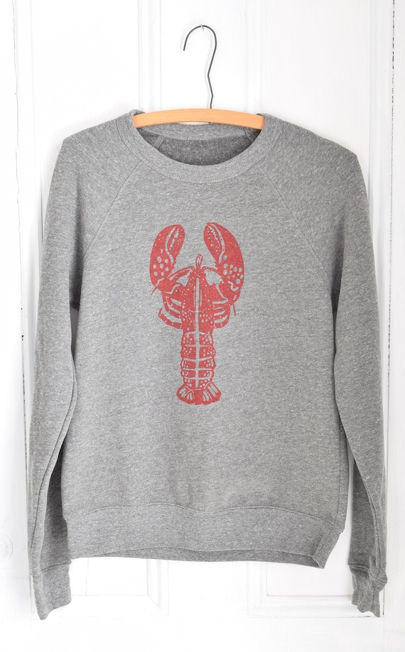 Lobster Sweatshirt - Crewneck Sponge Fleece - Unisex Adult Sweatshirt - Maine Print - Pullover -  Lobster Fleece - Heathered Grey