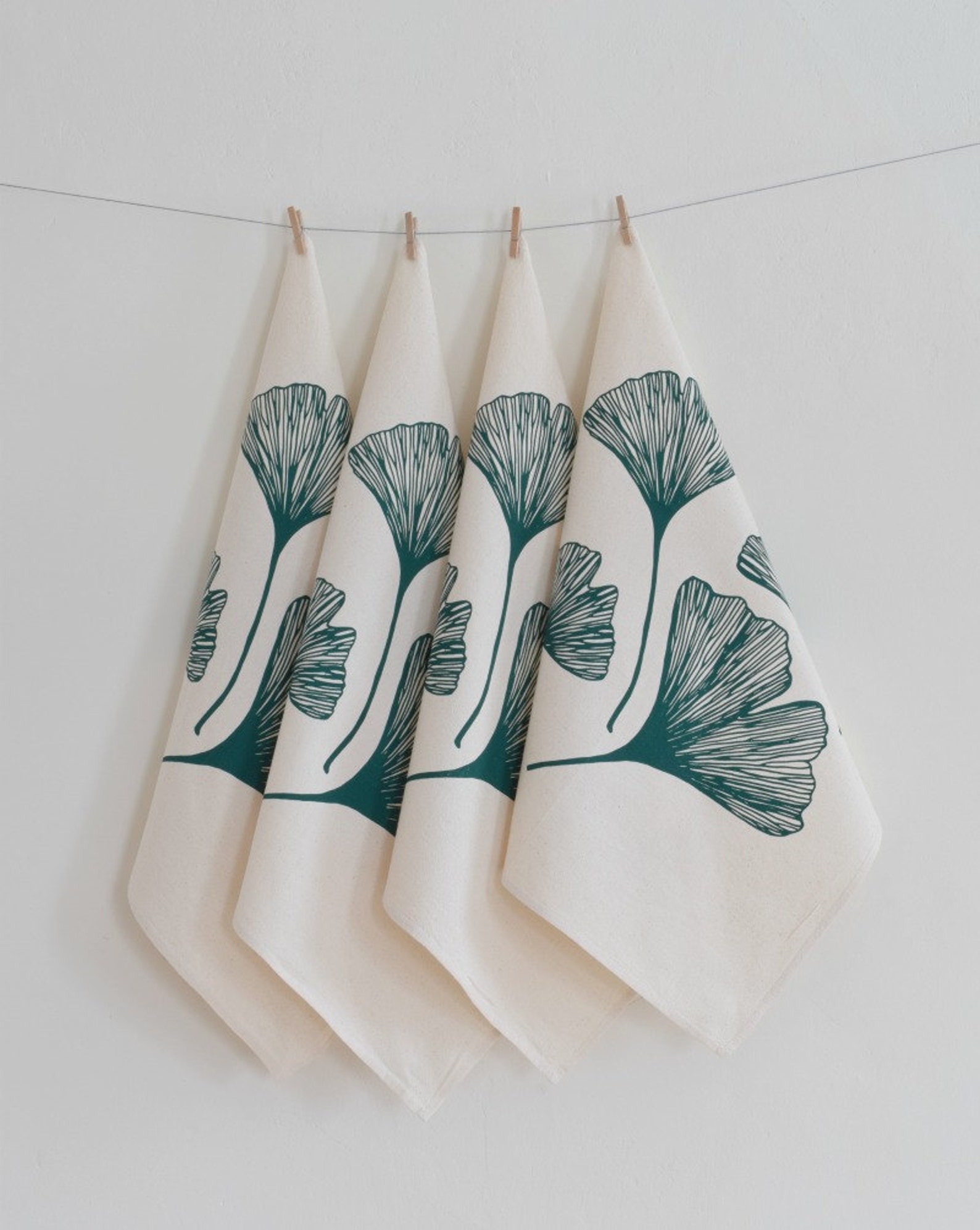 Ginkgo Leaf Napkins Set of 4 100% Organic Cotton Green Botanical Print Farmhouse Kitchen