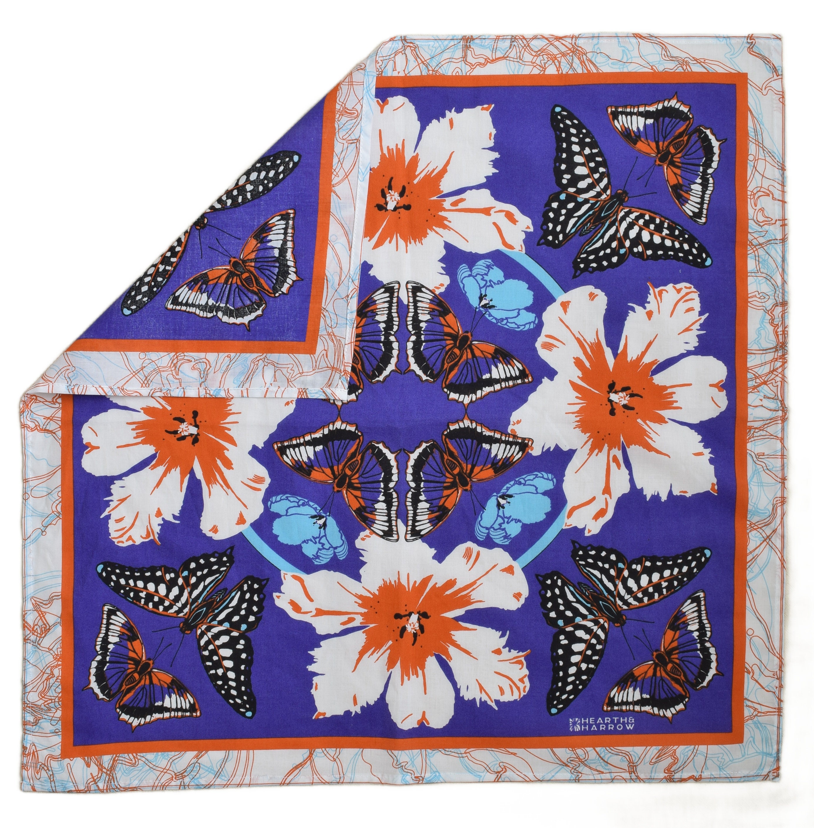 Butterfly Bandana: Soft 100% Cotton Handkerchief Hand Screen 