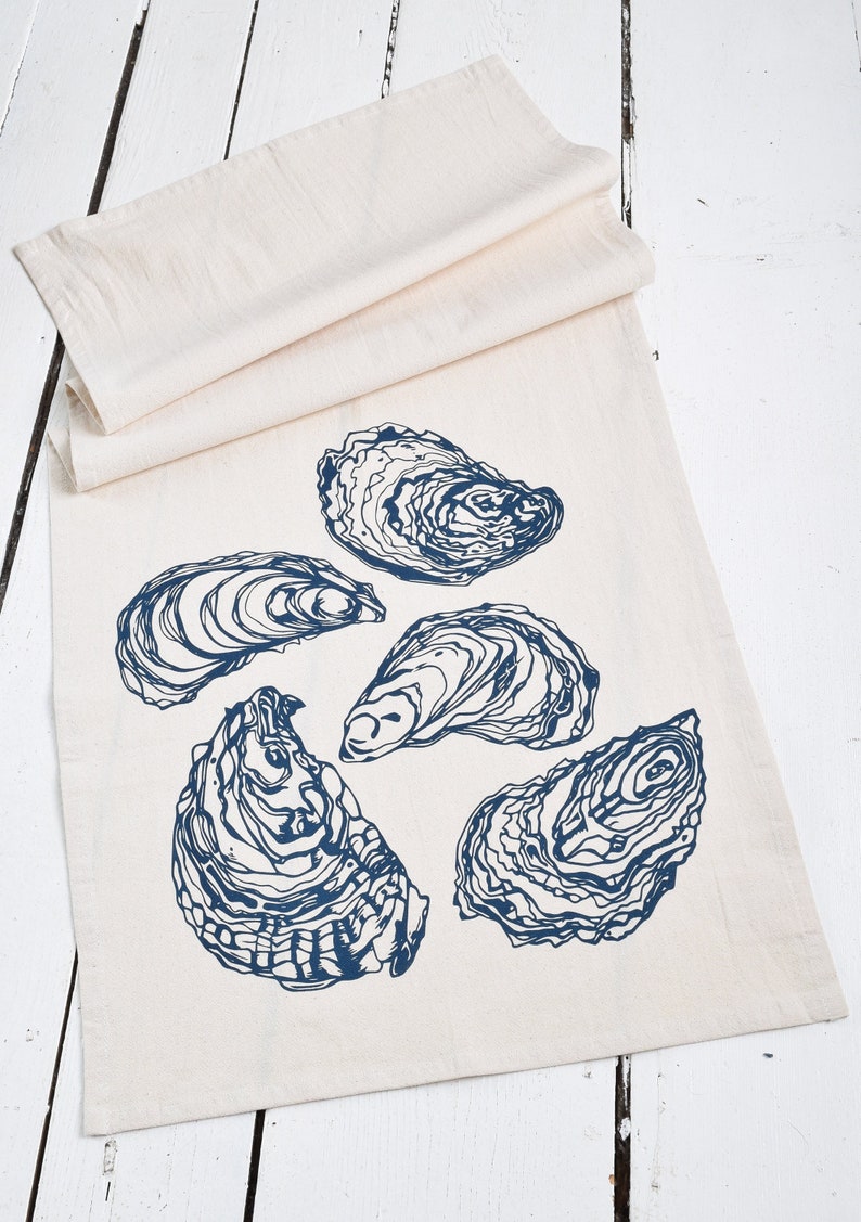 Oyster Tea Towel Organic Cotton Oysters Eco Friendly Kitchen Towel Nautical Decor Organic Flour Sack Towel Sea Shell Oysters image 1