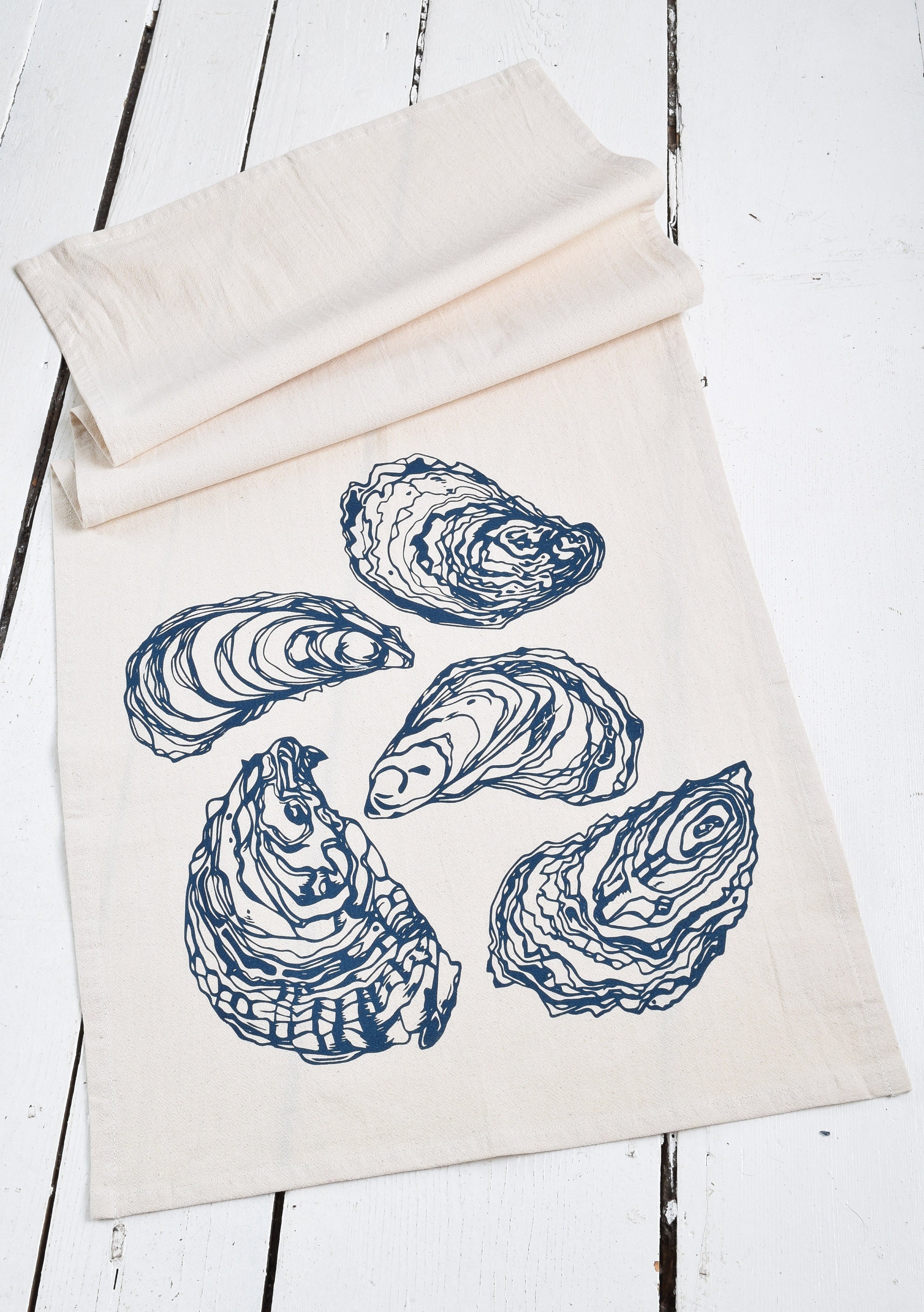 Oyster Tea Towel: Organic Cotton Nautical Kitchen Decor