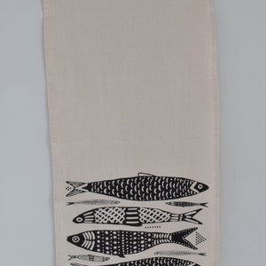 Tea Towel Organic Cotton Sardines Design Screen Printed Unpaper Towel Eco Friendly Kitchen Towels Flour Sack Towel Black Print image 5