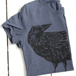 Womens Crow T Shirt Organic Recycled Fabric Super Soft Crows Tri-Blend Raven Print Women's T-Shirts Dark Blue Bird T-Shirt image 2