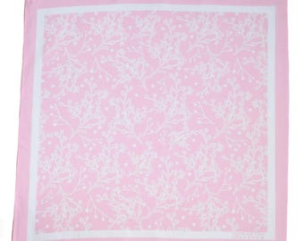 Pink Baby's Breath Bandana: Soft 100% Cotton Screen Printed Handkerchief  Floral Print Hair Scarf