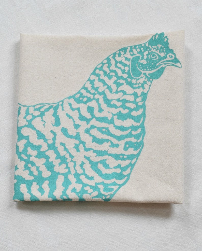 Tea Towel Chicken Organic Cotton Hen Kitchen Towel Organic Flour Sack Towel Screen Printed Farmhouse Decor image 1