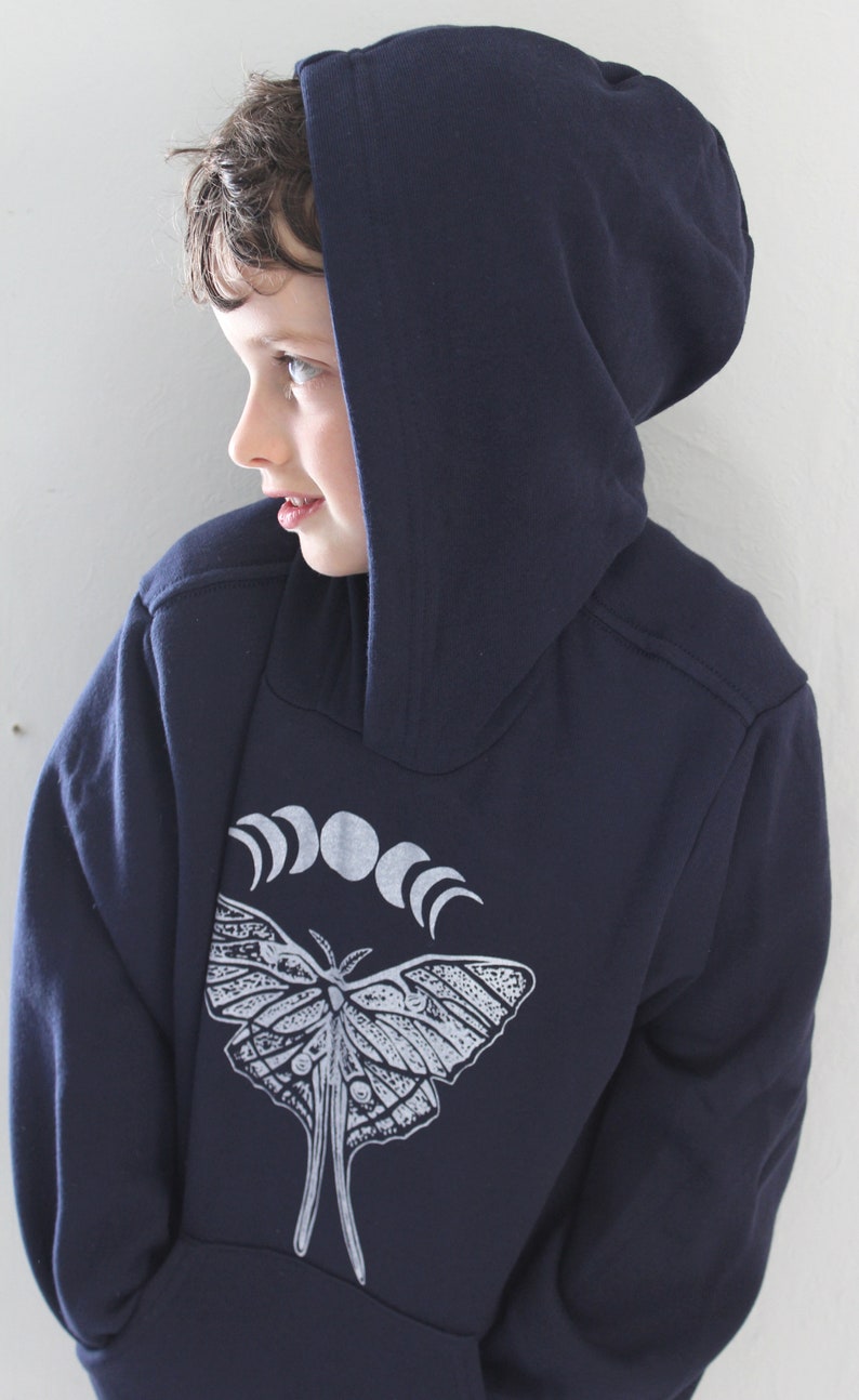 Kids Luna Moth Hoodie: Phases of the Moon, Unisex Youth Sweatshirt image 2