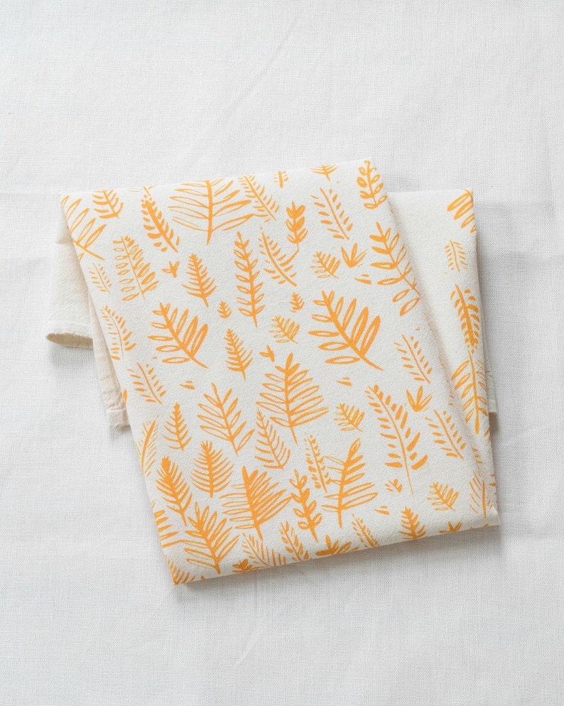 Tea Towel Organic Cotton Fern Print Flour Sack Towel Eco Friendly Organic Tea Towel Yellow image 2
