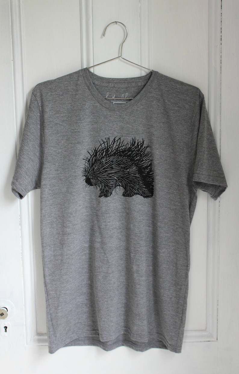 Mens T Shirt Organic Porcupine Tee Tri-Blend Hand Screen Print Men's T-Shirts Graphic T-shirt Slow Fashion Eco Fashion image 2