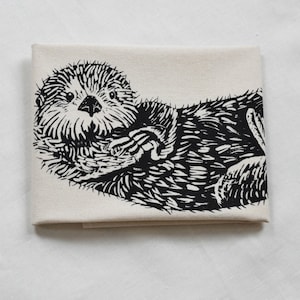 Otter Tea Towel - Organic Cotton - Flour Sack Towel - Screen Printed - Unpaper Towel - Kitchen Towels - Otter - Black Sea Otter Print