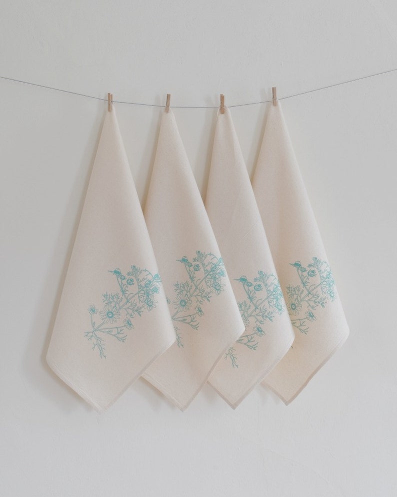 Cloth Napkins Organic Cotton Set of 4 Chamomile Print Etsy
