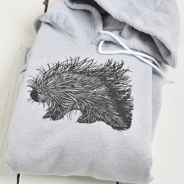 Porcupine Hoodie - Unisex Adult Sweatshirt - Animal Print - Pullover Hoodie - Kangaroo Pockets - Fleece - Woodland Animal - Porcupines