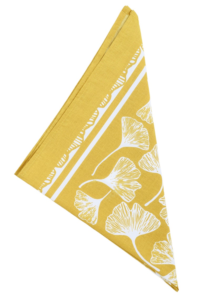 Ginkgo Leaf Bandana 100% Cotton Handkerchief Mustard Yellow Hand Screen Printed Soft and Washable Ginkgo Biloba image 5