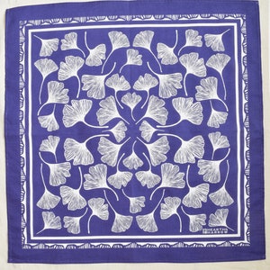 Ginkgo Leaf Bandana - 100% Cotton - Handkerchief - Royal Blue - Hand Screen Printed - Soft and Washable - Ginkgo Biloba - Hair Scarf