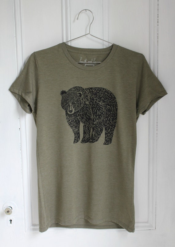 Organic Bear Tee: Hand Screen Print Tri-Blend Shirt