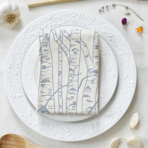 Tea Towel - Organic Cotton - Birch Tree - Screen Printed - Flour Sack Towel - Eco Friendly - Unpaper Towel - Birches - Kitchen Towels - Grey