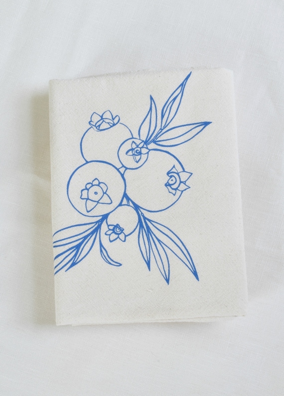 Blueberry Tea Towel - Organic Cotton - Flour Sack Towel - Unpaper Towel - Wild Blueberries - Eco Friendly - Kitchen Gift - Farmhouse Gift