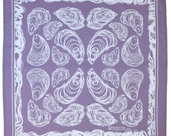 Oyster Bandana - 100% Cotton - Handkerchief - Purple - Hand Screen Printed - Soft and Washable - Nautical Scarf - Mussel Shell