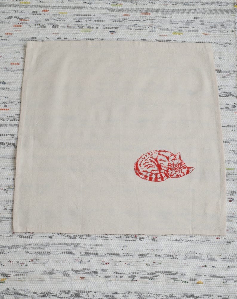 Cloth Napkin Set Organic Cotton Sleeping Cat Unpaper Etsy
