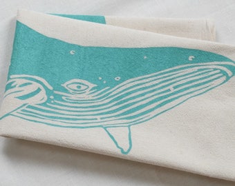 Whale Tea Towel - Organic Cotton - Flour Sack Towel - Cotton Dishcloth - Nautical Decor - Flour Sack Cotton - Kitchen Towels