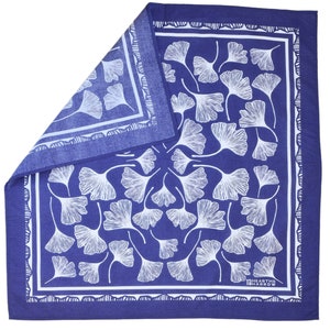 Ginkgo Leaf Bandana 100% Cotton Handkerchief Royal Blue Hand Screen Printed Soft and Washable Ginkgo Biloba Hair Scarf image 6