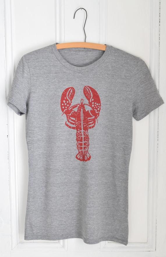 Women's Lobster T Shirt - Organic - Tri-Blend - Hand Screen Printed - Women's T-Shirts - Eco Fashion - Slow Fashion - Maine Lobster Shirt