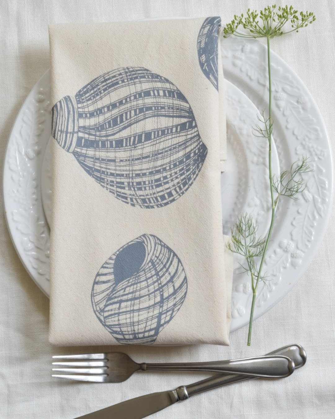Shell Paper Napkins Periwinkle Shell Napkins Set of 4 100% Organic Cotton Nautical Shells ...