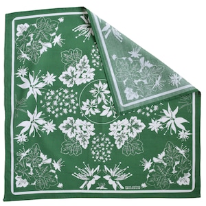 Shade Garden Bandana - 100% Cotton - Handkerchief - Flowers - Hand Screen Printed - Soft and Washable - Vintage Floral Print - Scarf - Green