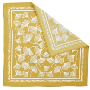 Ginkgo Leaf Bandana 100% Cotton Handkerchief Mustard Yellow Hand Screen Printed Soft and Washable Ginkgo Biloba image 2