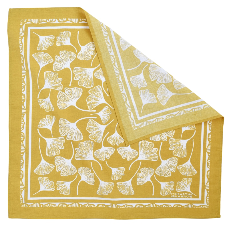 Ginkgo Leaf Bandana 100% Cotton Handkerchief Mustard Yellow Hand Screen Printed Soft and Washable Ginkgo Biloba image 2