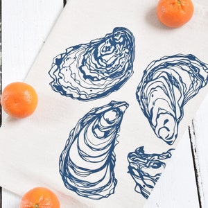 Oyster Tea Towel Organic Cotton Oysters Eco Friendly Kitchen Towel Nautical Decor Organic Flour Sack Towel Sea Shell Oysters image 4