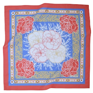 Peony Bandana - 100% Cotton - Handkerchief - Red - Hand Screen Printed - Soft and Washable - Vintage Floral Print - Hair Scarf - Hanky