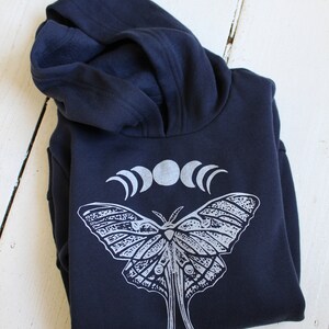 Kids Luna Moth Hoodie: Phases of the Moon, Unisex Youth Sweatshirt image 3