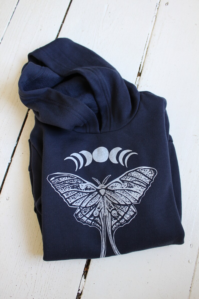 Kids Luna Moth Hoodie: Phases of the Moon, Unisex Youth Sweatshirt image 3