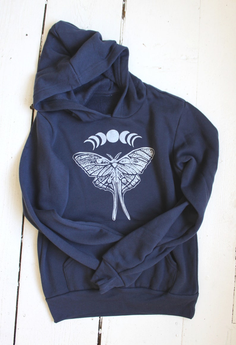 Kids Luna Moth Hoodie: Phases of the Moon, Unisex Youth Sweatshirt image 1