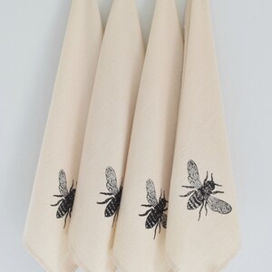 Honeybee Napkins Set of 4 Organic Cotton Cloth Napkins Eco Friendly Tabletop Decor Bee Napkins Farmhouse Decor Pollinators image 4