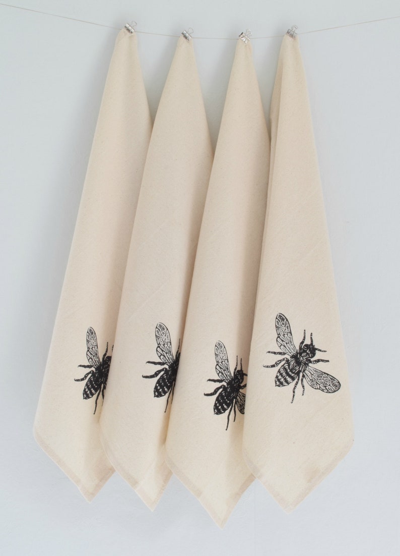 Honeybee Napkins Set of 4 Organic Cotton Cloth Napkins Eco Friendly Tabletop Decor Bee Napkins Farmhouse Decor Pollinators image 4