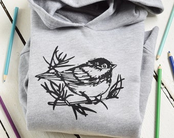 Kids Chickadee Hoodie - Youth Sweatshirt - Songbird Print - Kids Pullover Hoodie - Unisex - Chickadee Print Kid's Apparel - Bird Print