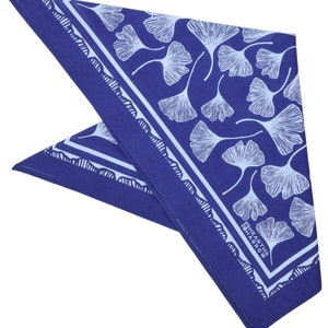 Ginkgo Leaf Bandana 100% Cotton Handkerchief Royal Blue Hand Screen Printed Soft and Washable Ginkgo Biloba Hair Scarf image 4
