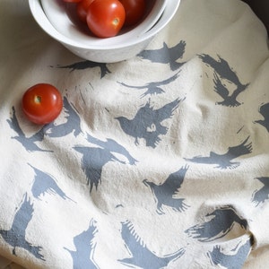 Crow Tea Towel Organic Cotton Eco Friendly Flour Sack Towel Housewarming Gift Bird Design Grey image 2