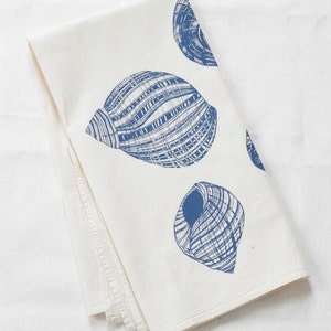 Tea Towel - Organic Cotton - Periwinkle Shell - Nautical Decor - Kitchen Towels - Organic Flour Sack Towel - Screen Printed - Tea Towels