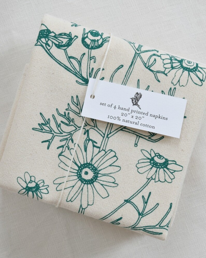 Cloth Napkins Organic Cotton Set of 4 Chamomile Print Etsy