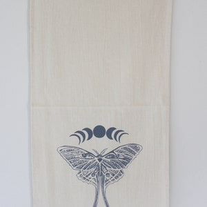 Luna Moth Tea Towel Organic Cotton Screen Printed Unpaper Towel Eco Friendly Kitchen Towels Flour Sack Towel Navy Blue Print image 3