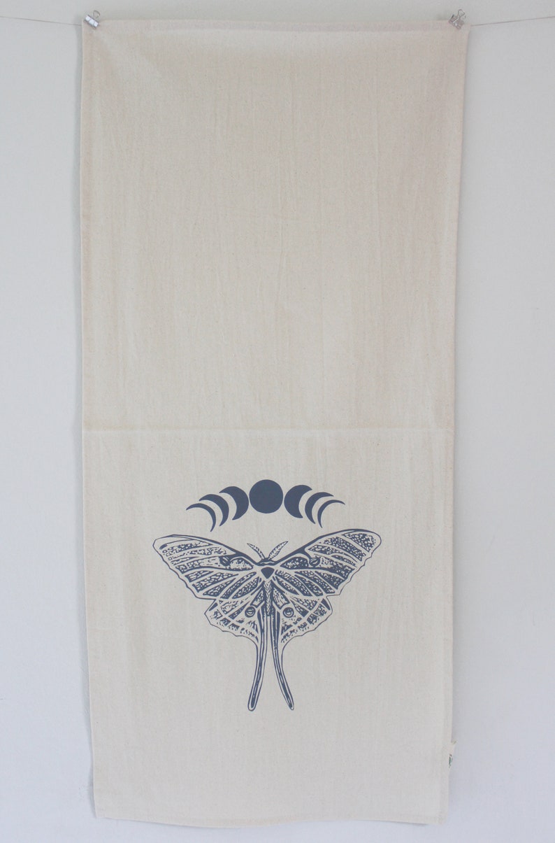 Luna Moth Tea Towel Organic Cotton Screen Printed Unpaper Towel Eco Friendly Kitchen Towels Flour Sack Towel Navy Blue Print image 3