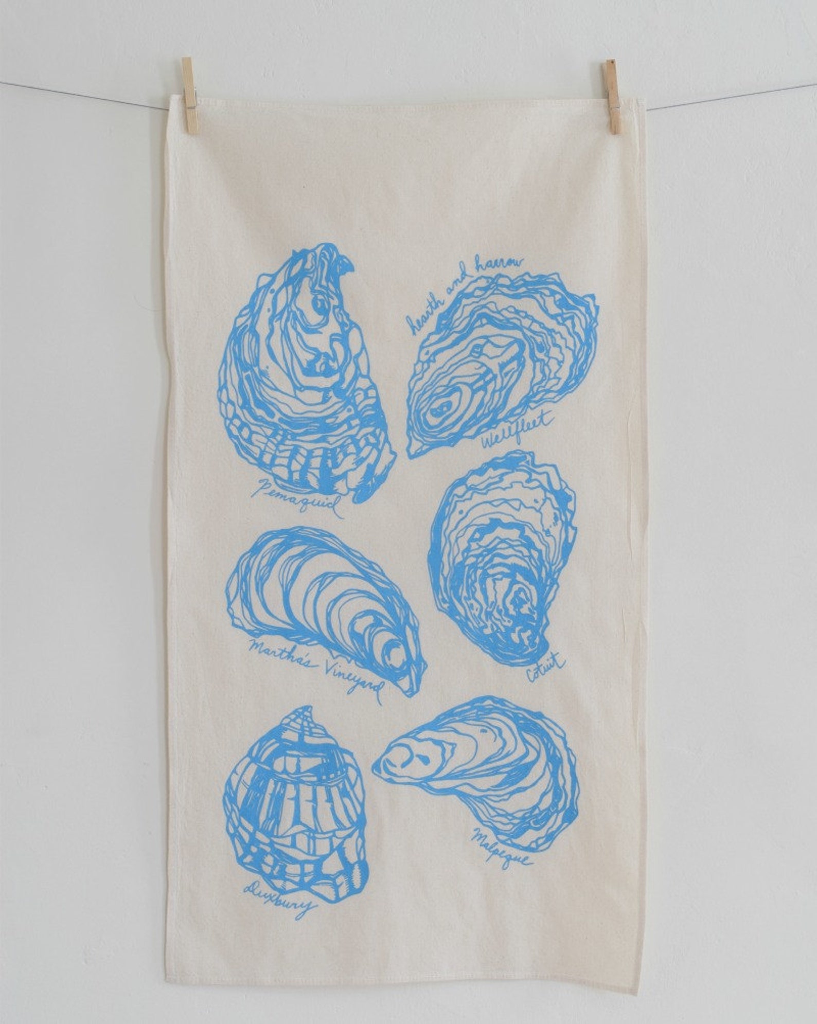 Oyster Shell Tea Towel Set Nautical Decor Flour Sack Etsy