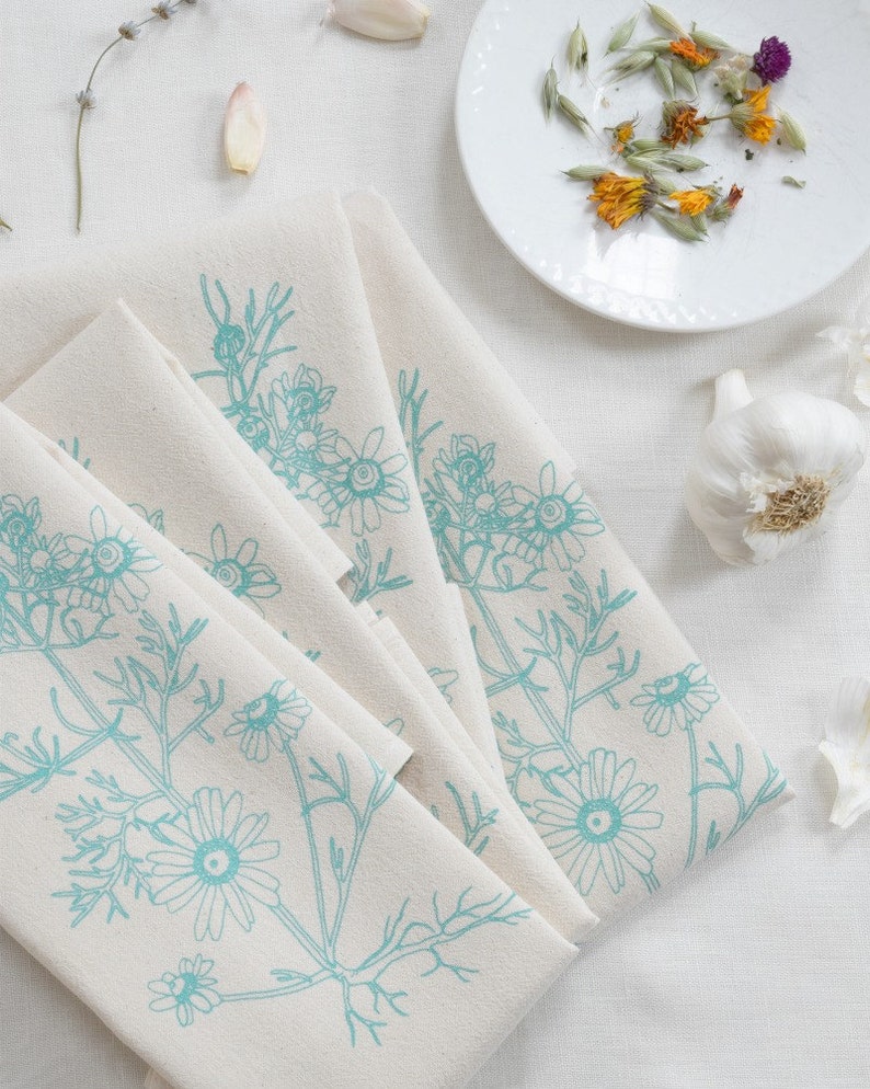Cloth Napkins Organic Cotton Set of 4 Chamomile Print Etsy
